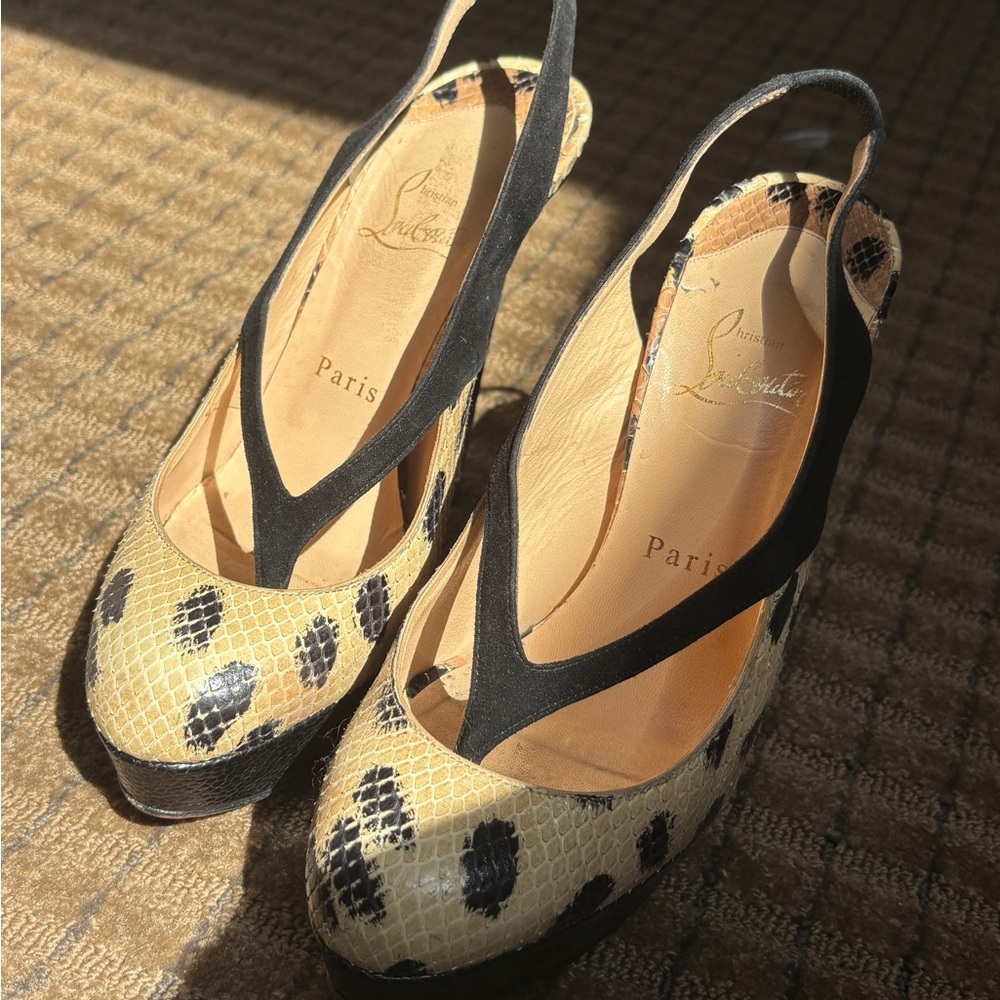 Christian Louboutin leopard print python slingback leather pumps